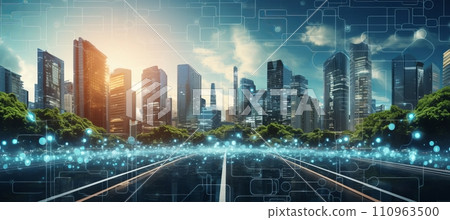Smart city infrastructure in green community with rapid data network and digital society concept 110963500