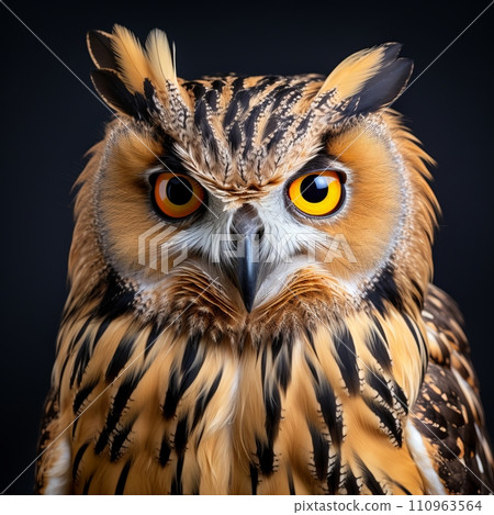 Majestic owl portrait isolated on black background for wildlife and nature concepts 110963564