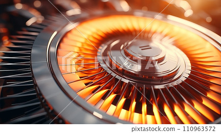 Futuristic industrial gas turbine engine close up engineering equipment in heavy industry concept Futuristic industrial gas turbine engine close up engineering equipment in heavy industry concept 110963572