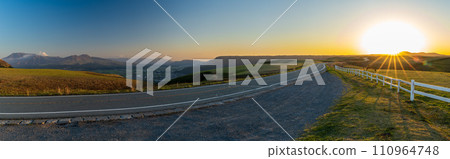Spectacular sightseeing spot that shines in the beautiful evening sky light Aso Milk Road scenery "Aso Daikanbo area" Spectacular sightseeing spot that shines in the beautiful evening sky light Aso Milk Road scenery "Aso Daikanbo area" 110964748