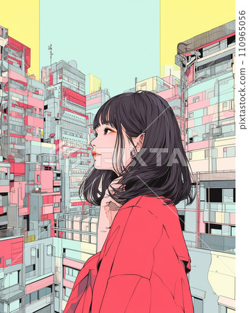 AI 生成的一位年輕女子仰望城市天空的圖像 AI 生成的一位年輕女子仰望城市天空的圖像 110965056