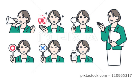 Business woman simple vector icon illustration set material Business woman simple vector icon illustration set material 110965317