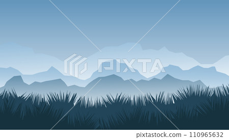 mountain background with fog. landscape cartoon scene 110965632