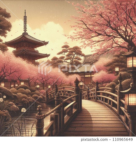 櫻花盛開的美麗雨塔“AI創造” 110965649