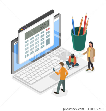 3D Isometric Flat Vector Illustration of Calculator App. Item 2 110965749