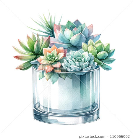 Succulent plant with a modern glass planter watercolor clipart Succulent plant with a modern glass planter watercolor clipart 110966002