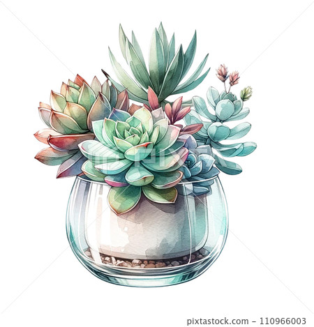 Succulent plant with a modern glass planter watercolor clipart Succulent plant with a modern glass planter watercolor clipart 110966003