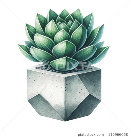 Succulent with a concrete geometric planter watercolor clipart Succulent with a concrete geometric planter watercolor clipart 110966068