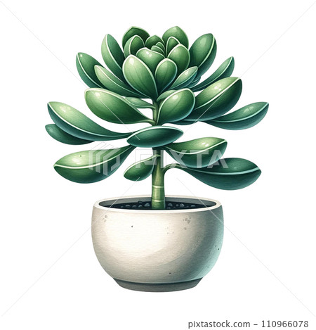 Succulent plant with a concrete planter watercolor clipart 110966078
