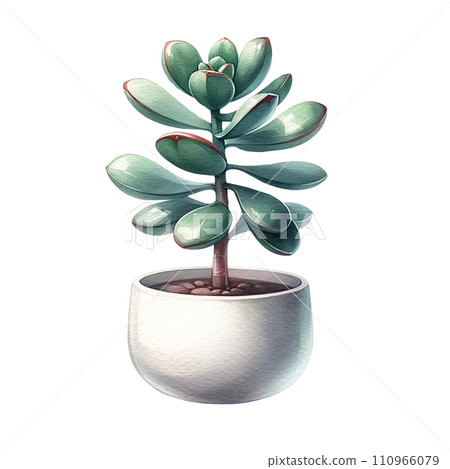 Succulent plant with a concrete planter watercolor clipart 110966079