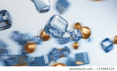 Close-up shapes from glass and gold. Dynamic composition. Technology style. Bokeh effect. Abstract blurred background Close-up shapes from glass and gold. Dynamic composition. Technology style. Bokeh effect. Abstract blurred background 110966124