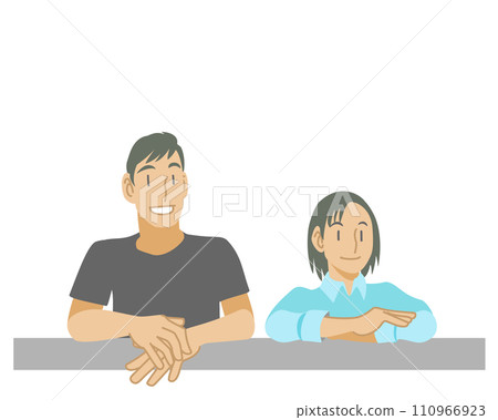 一對夫婦在陽台上欣賞風景的插畫 110966923