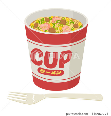 杯子拉麵和叉子的插圖 110967271