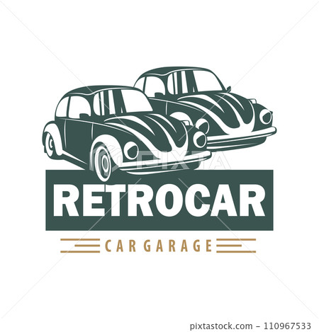Classic car logo design badge stamp vector vehicle muscle car old vintage retro template illustration 110967533