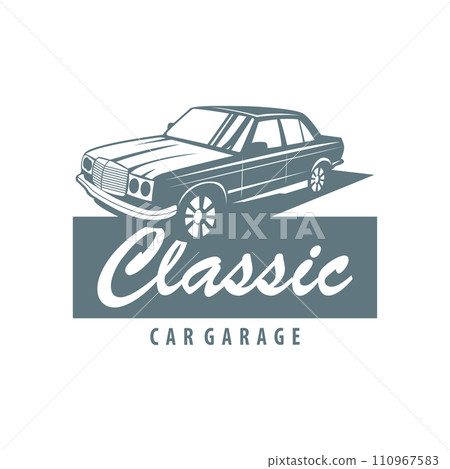 Classic car logo design badge stamp vector vehicle muscle car old vintage retro template illustration Classic car logo design badge stamp vector vehicle muscle car old vintage retro template illustration 110967583