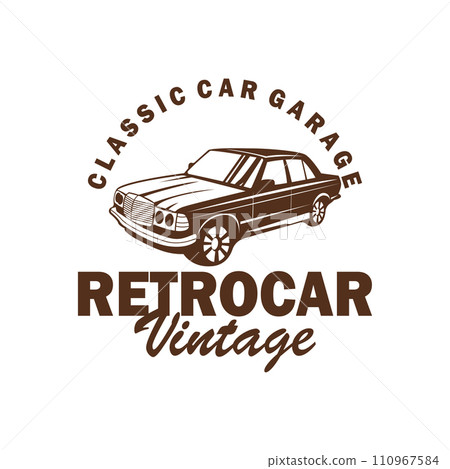 Classic car logo design badge stamp vector vehicle muscle car old vintage retro template illustration 110967584
