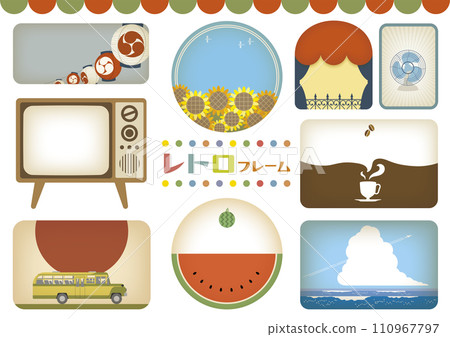 懷舊框架和橫幅標題框架裝飾有昭和復古風格 110967797