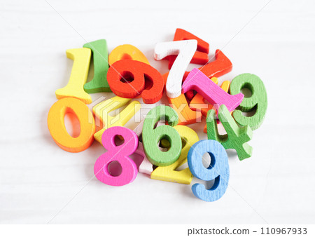 Number wood block cubes for learning Mathematic, education math concept. Number wood block cubes for learning Mathematic, education math concept. 110967933