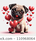 Cute pug dog hearts isolated in a white background. 110968064