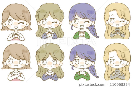 Illustration set of a woman making the Marubatsu gesture 110968254