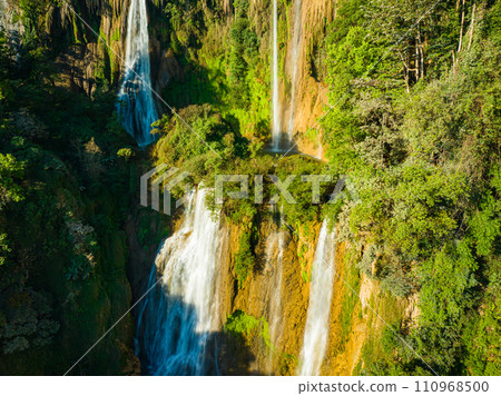 Aerial View Tee Lo Su Waterfall is located amidst the pristine beauty of Tak Thailand.. 110968500