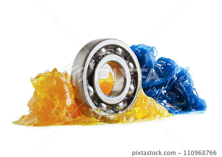Grease and ball bearing  isolated on white background with clipping path, lithium machinery lubrication for automotive and industrial. 110968766