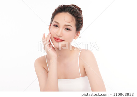 Beautiful young asian woman with clean fresh skin on white background, Face care, Facial treatment, Cosmetology, beauty and spa, Asian women portrait. 110968938
