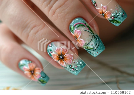 Elegant multi-colored manicure on the arm 110969162