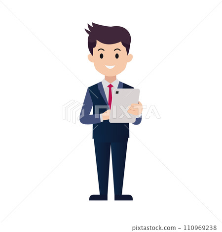 Businessman cartoon holding tablet.Smart man using technology concept Businessman cartoon holding tablet.Smart man using technology concept 110969238