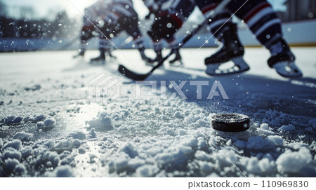 Dynamic Hockey Action with Blurred Players and Equipment Dynamic Hockey Action with Blurred Players and Equipment 110969830