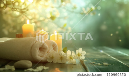 Luxury Spa Product Flowers and Massage Oil 110969850