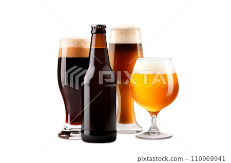 Set of Beer glasses and bottles on a white background. Mugs with drink like Ipa, Pale Ale, Pilsner, Porter or Stout Set of Beer glasses and bottles on a white background. Mugs with drink like Ipa, Pale Ale, Pilsner, Porter or Stout 110969941