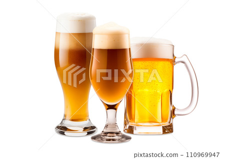 Set of Beer glasses and bottles on a white background. Mugs with drink like Ipa, Pale Ale, Pilsner, Porter or Stout Set of Beer glasses and bottles on a white background. Mugs with drink like Ipa, Pale Ale, Pilsner, Porter or Stout 110969947