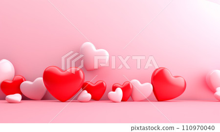 Poster or banner with realistic 3d hearts, symbol of love and st. Valentine's day 110970040