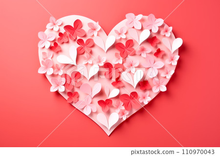Poster or banner with papercut red hearts symbol of love and Valentines day. Poster or banner with papercut red hearts symbol of love and Valentines day. 110970043