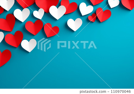 Poster or banner with papercut hearts symbol of love and Valentine day. 110970046