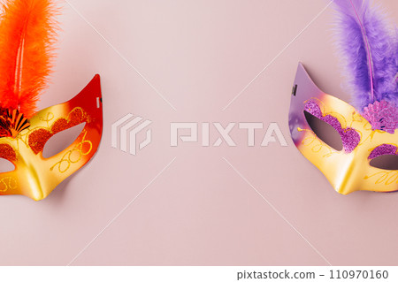 Venetian mask, Carnival mask for Mardi Gras celebration isolated on purple background banner design with copy space, jewish holiday, Purim in Hebrew holiday carnival ball, Happy Purim carnival concept Venetian mask, Carnival mask for Mardi Gras celebration isolated on purple background banner design with copy space, jewish holiday, Purim in Hebrew holiday carnival ball, Happy Purim carnival concept 110970160