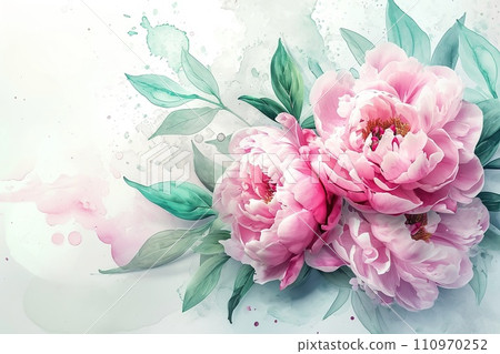 AI-generated content. Watercolor beautiful pink peony flowers with abstract splash. AI-generated content. Watercolor beautiful pink peony flowers with abstract splash. 110970252