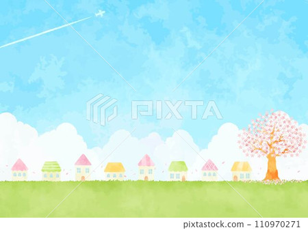 藍天和春天的城市景觀圖 110970271