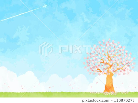 Blue sky and cherry blossom landscape illustration Blue sky and cherry blossom landscape illustration 110970275