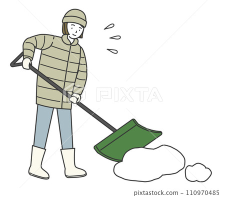 A woman shoveling snow with a shovel A woman shoveling snow with a shovel 110970485
