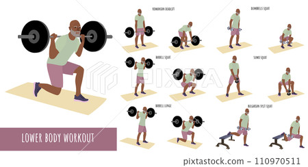 Senior man doing lower body workout Senior man doing lower body workout 110970511