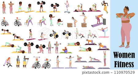 Diversity women doing full body workout 110970529