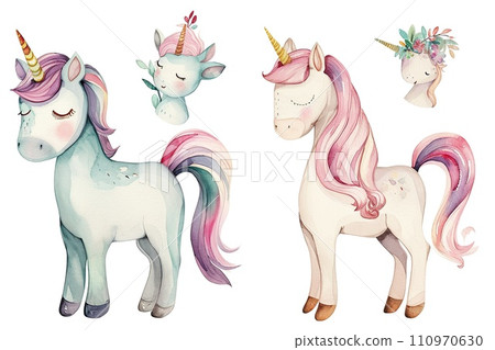Set of unicorns on white background Set of unicorns on white background 110970630