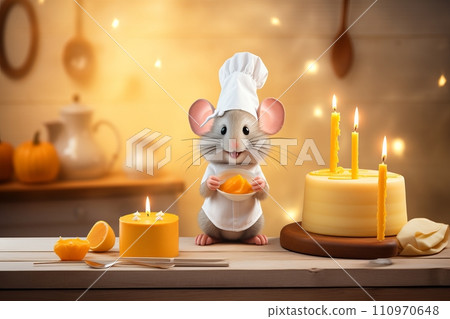 Adorable brown mouse nibbling on a tasty wedge of cheese in a charming rustic kitchen setting Adorable brown mouse nibbling on a tasty wedge of cheese in a charming rustic kitchen setting 110970648