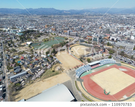 Koriyama City Center - Aerial view of Kaiseiyama Sports Park Koriyama City Center - Aerial view of Kaiseiyama Sports Park 110970783
