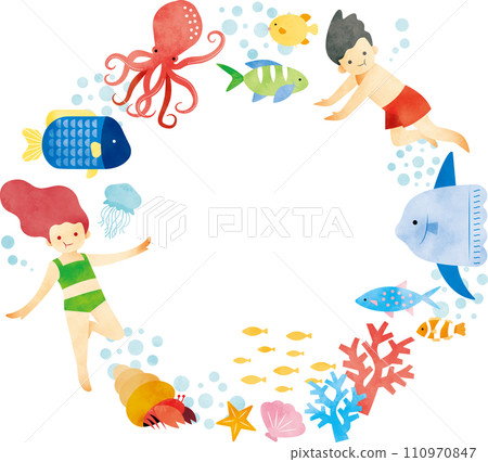 水彩海洋生物框架 水彩海洋生物框架 110970847