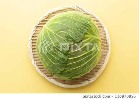 cabbage on yellow background cabbage on yellow background 110970956