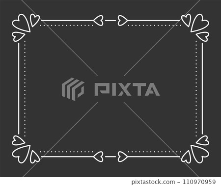 Vintage frame border divider text white line. Heart valentine separator uneditable stroke filigree rectangle greeting card restaurant menu wedding decor book cover pattern framework template isolated 110970959