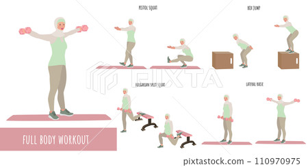 Muslim woman doing full body workout 110970975